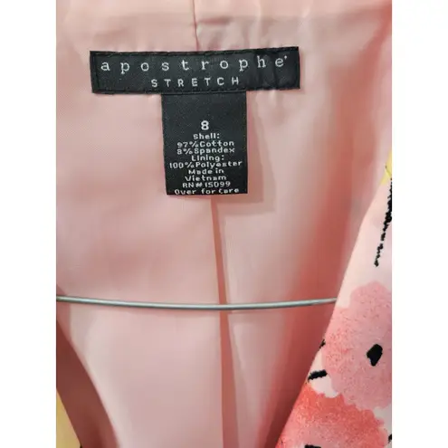 Apostrophe Vintage Womens Blazer Pink Floral Stretch One Button Career Size 8