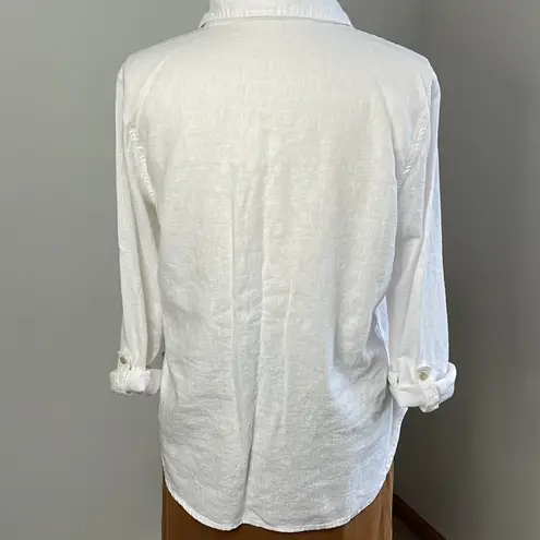 Orvis  White Linen Blend Button Down Shirt Size L