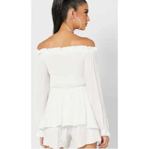 Missguided Tall Bardot Shirred Romper White Women's Size 4 Tall