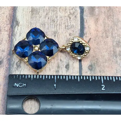 None Formal Blue Crystal & Gold Tone Dangle Drop Statement Earrings Pierced Prom Even