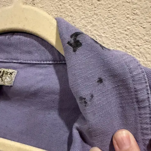 One World Ombre Denim Cropped Jacket Purple Blue Short Sleeve Women's 2X