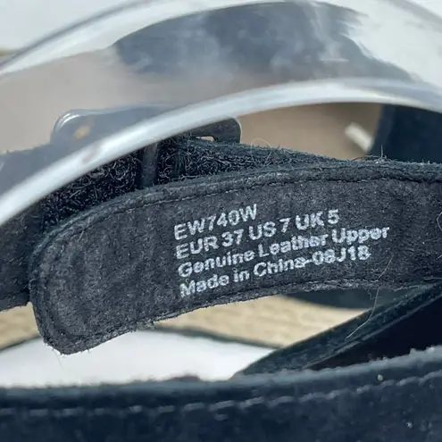 Aetrex Miley Black Suede Perforated Espadrille Wedge Ankle Strap Sandals Shoes 7