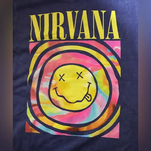 Nirvana Urban Outfitters  Nevermind Graphic Tee Acid Wash Rainbow Smile Med