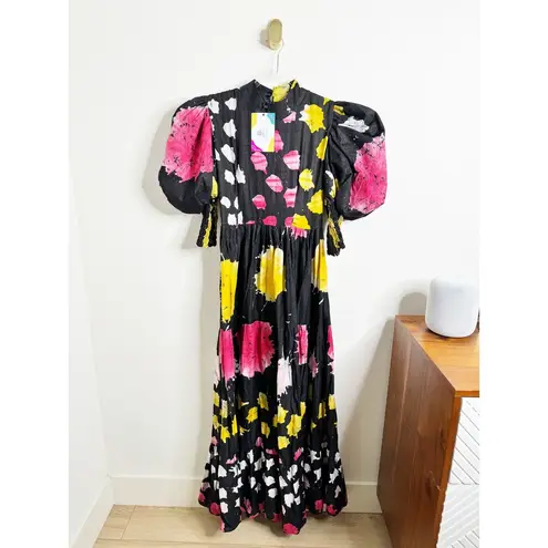 Splash NWT Busayo Bayo Puff Sleeve Cotton Maxi Dress  Paint Floral Print Large