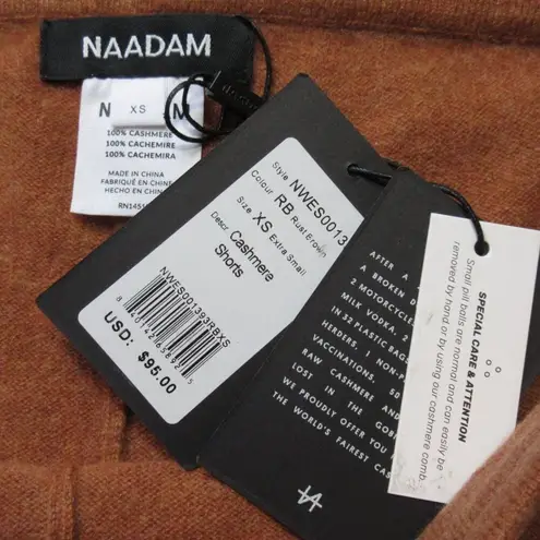 NWT Naadam Cashmere Shorts in Rust Brown Pull