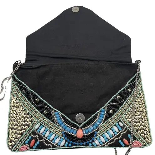 Atmosphere Beaded Boho Clutch Coral Turquoise Festival Bag Geometric Zip Sequins