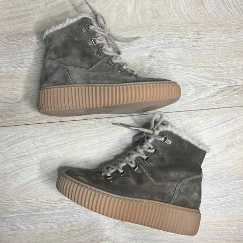 Paul Green Lace Up Platform Hiking Ankle Boots Tan Suede Gorpcore Size 6.5 US