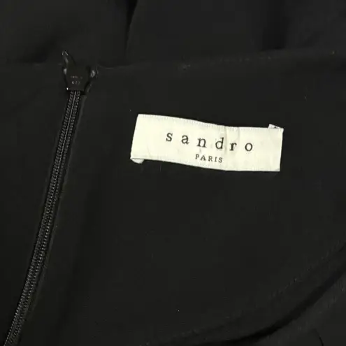 Sandro Paris Black Viscose Crepe Exposed Zipper Flutter Sleeve Dress Size 2