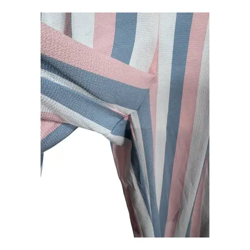 Colorful Striped Wide Leg Pants Knot Waist High Rise Resort Boho Style Women's L White Size L