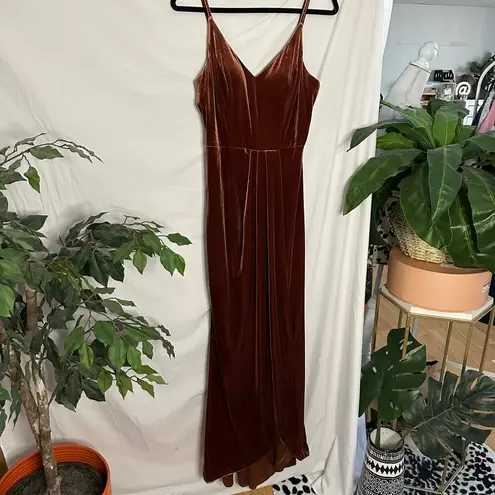 Revelry Rava Velvet Maxi Bridesmaid Dress in Rust Size 8 Brown