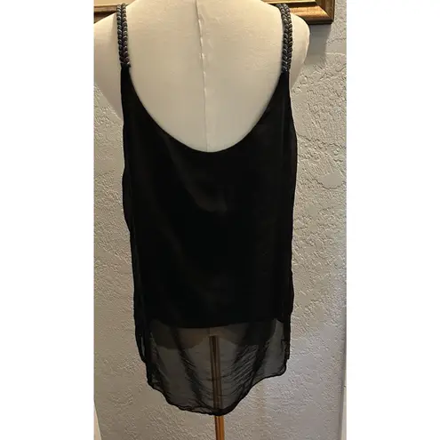 Embroidered Silk Blend Women Top VTG Sheer Lined Braided Straps Boho Goth Whimsy Black Size undefined