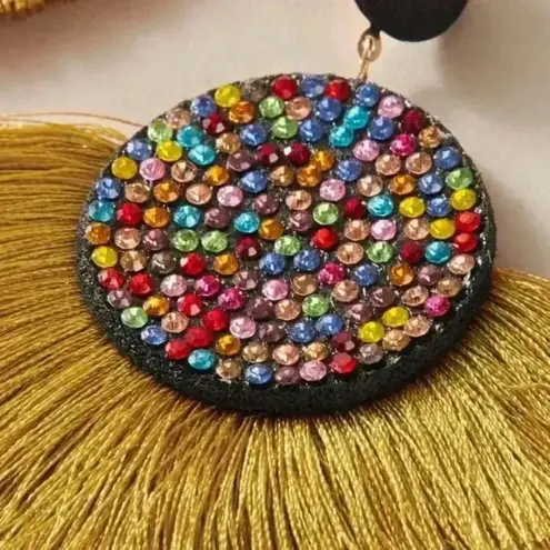 🆕Rhinestone Engraved Round & Fan Tassel Drop🆕 Yellow