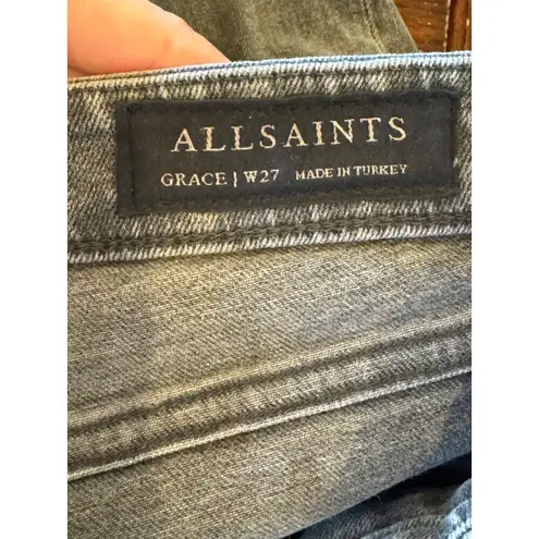 All Saints Jeans Women 27 Gray Washed Black Grace Slashed Distressed Skinny