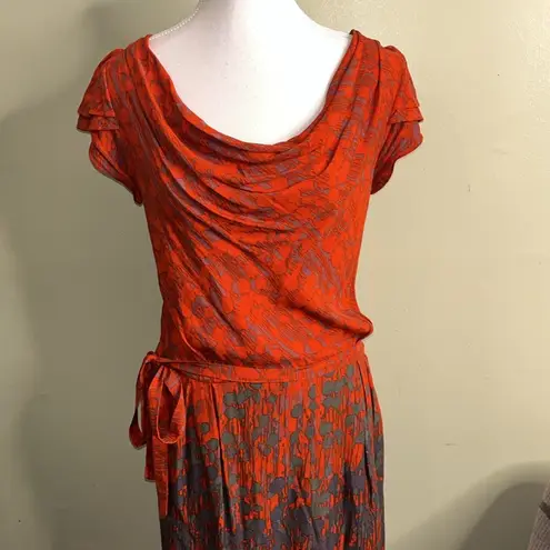 Monsoon Elegant Red and Gray tie waist side pockets Women's Dress