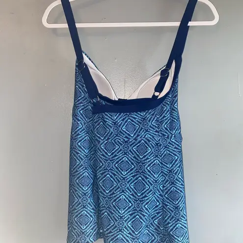 South Point Blue Geometric Tankini Criss Cross Back Adjustable Straps Top 16W