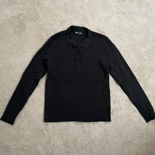Binj Basics Ribbed Knit Long Sleeve Polo Collar Fitted Sweater Black Size XL