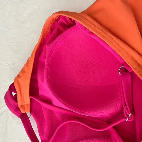Lands End Orange & Magenta Pink One Shoulder Swimsuit Size M