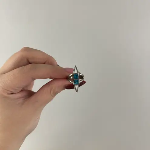 Vintage Turquoise Stone Blue White Colorblock Diamond Shaped Statement Ring Multiple