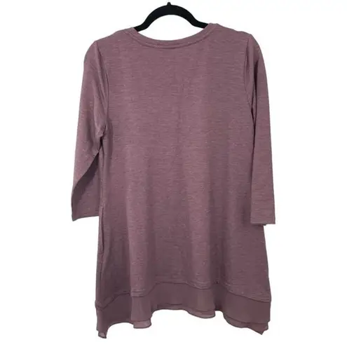 LOGO By Lori Goldstein LOGO by Lori Goldstein Lounge V-Neck Layered Chiffon-Hem Tunic Top Mauve Small