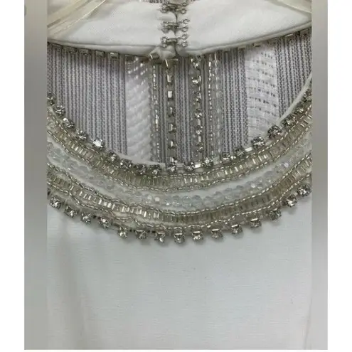 Mac Duggal New 25572 Beaded Halter Jersey Evening Gown white Dress 6