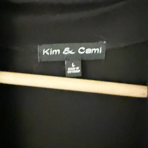 KIM & CAMI | Black Floral Print Open Front Drape Cardigan Sheer White | Large