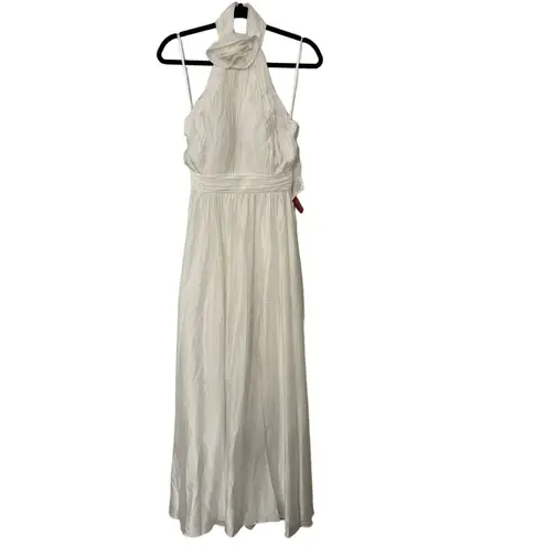 Mac Duggal Size 0 $398 NWT Rosette Halter White Chiffon Pleated Gown
