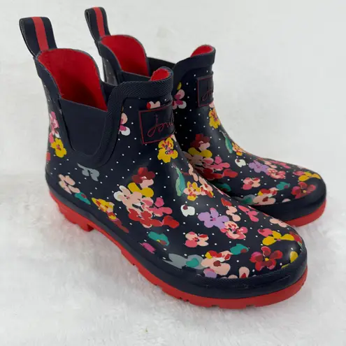 Joules Wellibob Women's Floral Print Navy Red Ankle Rain Boots Size US 7 Blue
