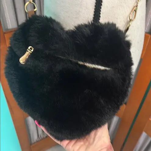 Adorable Black Faux Fur Shoulder Bag