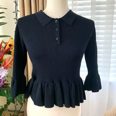 GU (Uniqlo) x Rokh Ribbed Polo 3/4 Sleeve Sweater in Black Size L