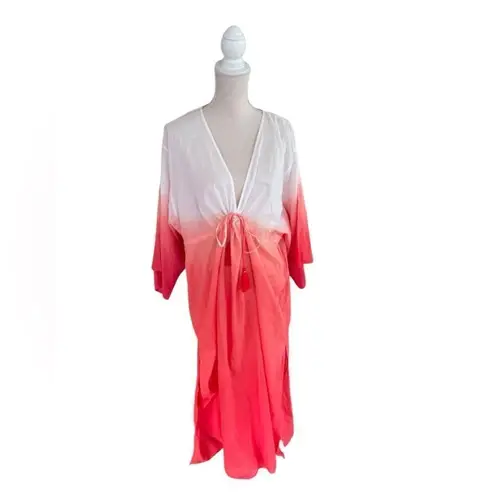 Boden Maxi Empire Beach Kaftan Dress Firecracker Dip Dye Orange US Size 10p White