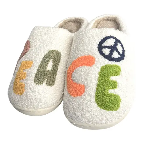 NEW Miss Sparkling PEACE SIGN SLIPPERS SZ 10/11 Shoes Cozy Upper + Rubber Sole Green
