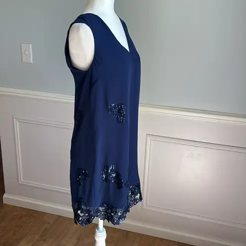 Marciano Midnight Blue Sequin Mini Shift Dress V Neck Formal Floral Size Small