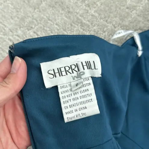 Sherri Hill NEW NWT  51420 Halter Plunge Satin mini dress hoco cocktail teal