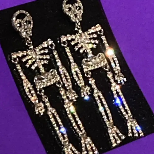 Boutique NEW Bling Rhinestone Skeleton Corpse Earrings Embellished Bedazzled Gothic Egirl
