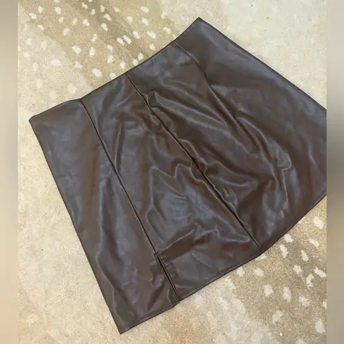 Old Navy  fitted mini skirt faux leather in espresso bark brown women’s size XL - Image 4