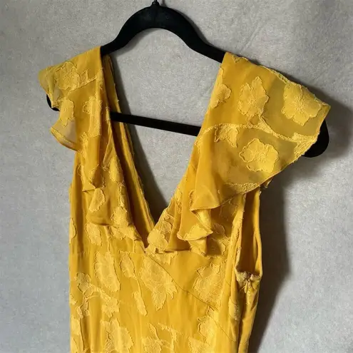 Joie Adella Yellow Ruffle Trimmed Floral Embroidered Midi Dress Size 4