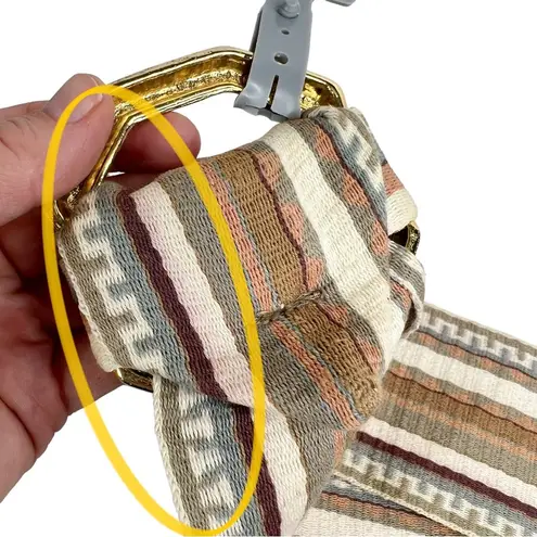 Vintage TJW by Mervyn’s Striped Wide Fabric Gold Octagon Buckle Belt Tan