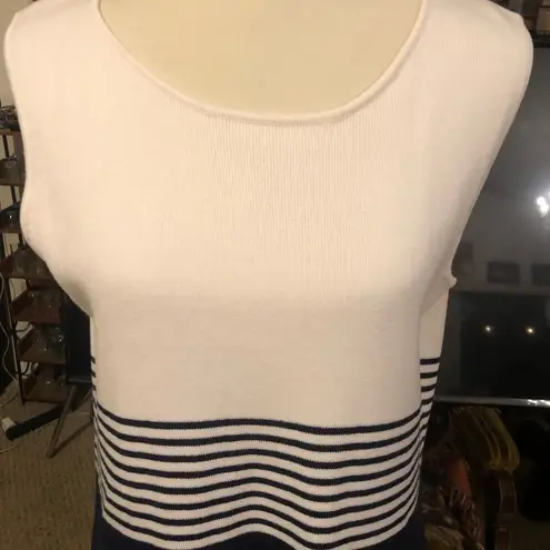 Jessica Holbrook Easy Care Navy Blue & White Striped Sleeveless Sweater Dress Si Size L
