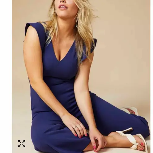 Rachel Rachel Roy Ruffled Sleeve Cropped Jumpsuit Navy Size XL Stretch Blue