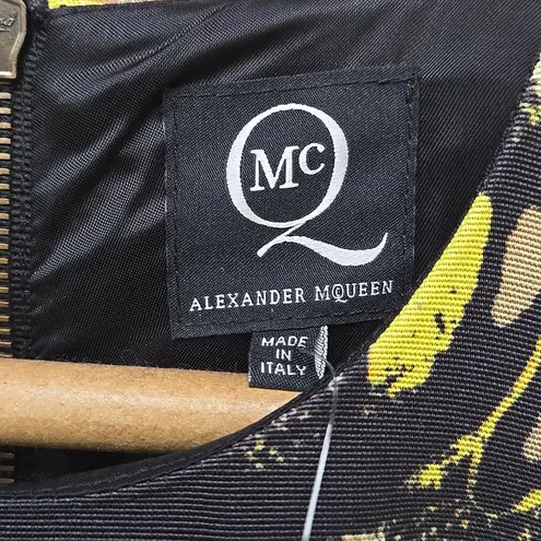 Alexander McQueen MCQ Size 2 Black & Lime Green Butterfly Print Peplum Dress