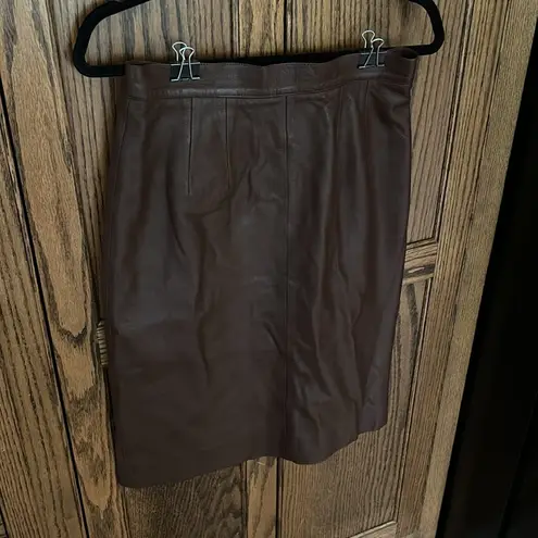 Oscar de la Renta *read* Vintage Chocolate Brown Real Leather Pencil Skirt sz 10