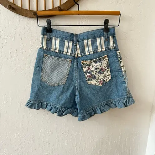 Vintage California Concepts Patchwork High Rise Ruffle Denim Shorts Size undefined