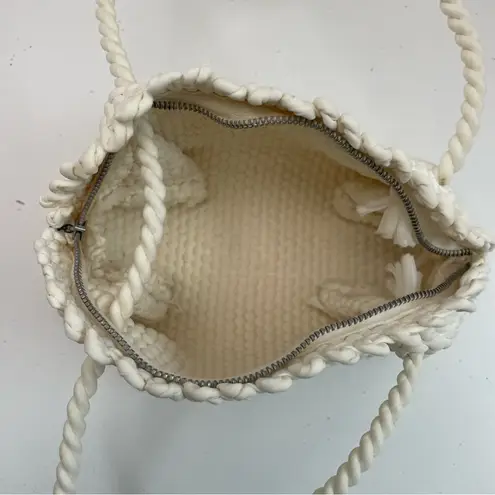 Vintage Purse Macrame Zipper Closure Scalloped Trim Small Cream Cottagecore Boho White