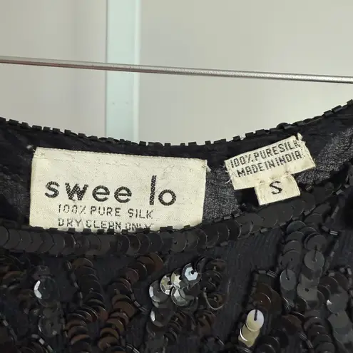 Swee Lo Vintage Dress 100% Silk Sequin Dress Long Sleeve Party Cocktail size S Black