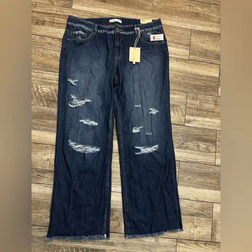 NWT KanCan Dark Drape Ripped High Rise Wide Leg Jeans Women’s 16W x 32