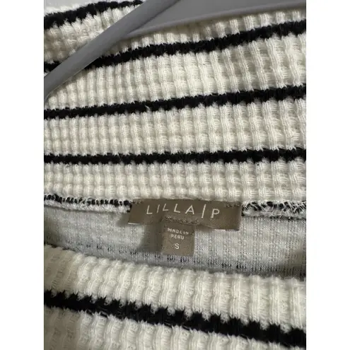 Lilla P Sweater Womens Medium White Striped Slouch Neck Long Sleeve Waffle Knit Size L