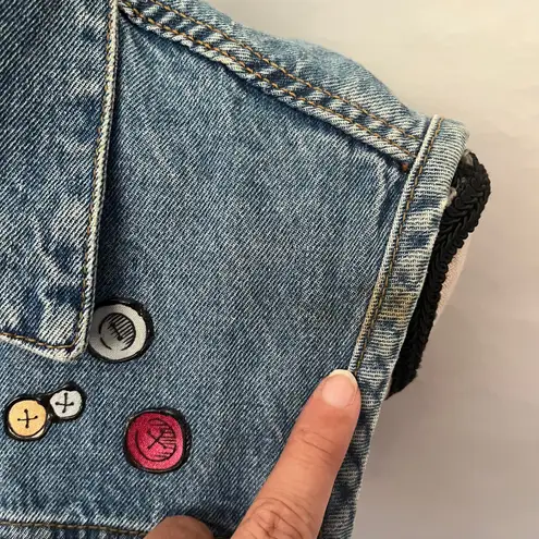 Vtg County Seat Denim Womens Vest Sz S Y2K Moon Stars Boho Western Cottagecore Blue