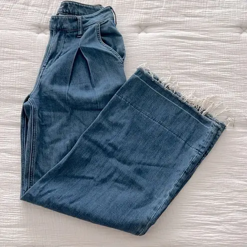 Ei8ht Dreams Estilo Vintage Style Mid Rise Pleated Wide Leg Pants 25 $258 Blue