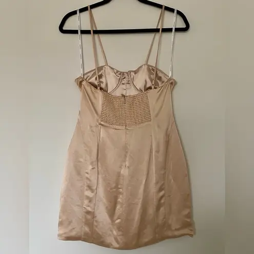 Retrofete Cosmo Satin Mini Dress Dusty Peach Y2K Bodice Sexy Tan