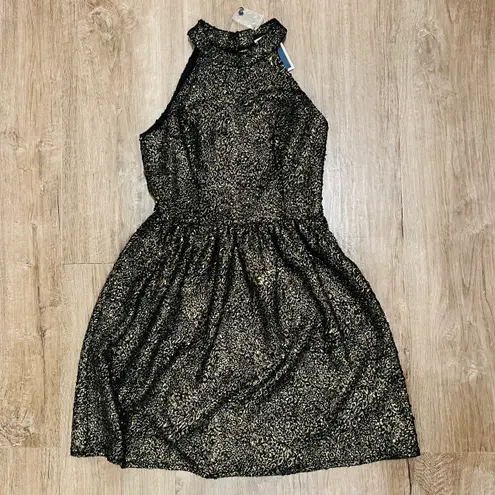 Ark & Co. Gold Flecked Black Boucle Tweed High Neck Party Dress L